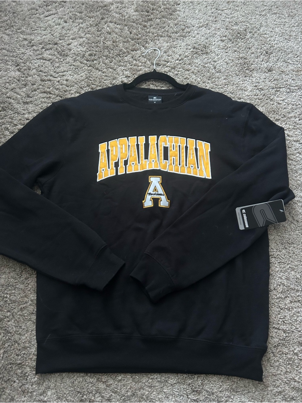 Colosseum Black Crewneck Sweatshirt with Gold Appalachian State Lettering